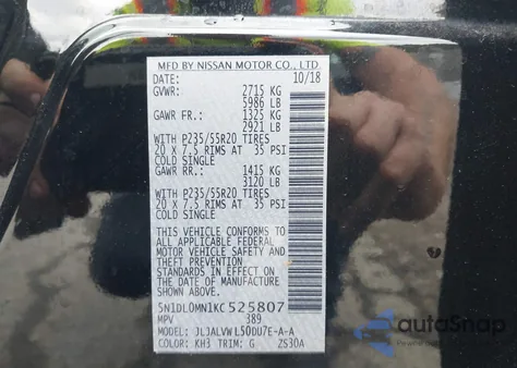 2019 Infiniti Qx60 Luxe z USA, uszkodzony, nr VIN 5N1DL0MN1KC525807